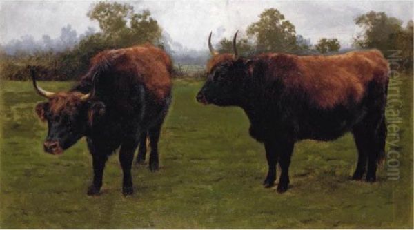 Two Bulls Grazing Oil Painting by Rosa Bonheur