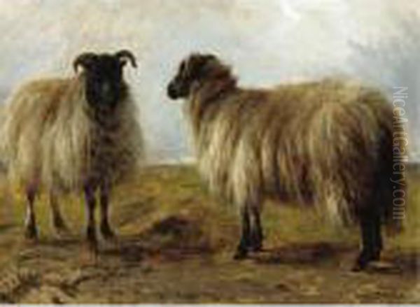 Two Rams In A Landscape Oil Painting by Rosa Bonheur