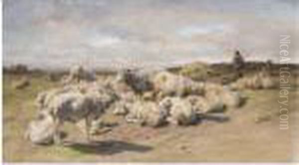 A Shepherd Resting With His Flock Oil Painting by Rosa Bonheur