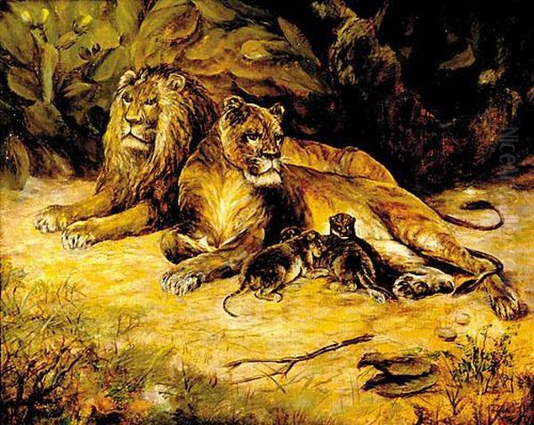 The Lion Family Oil Painting by Rosa Bonheur