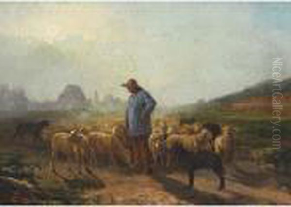 Shepherd And Flock Oil Painting by Rosa Bonheur