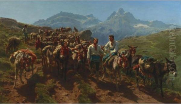 Spanish Muleteers Crossing The Pyrenees Oil Painting by Rosa Bonheur