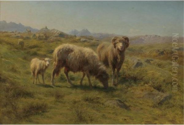 A Sheep, Ram And Lamb With The Flock Oil Painting by Rosa Bonheur