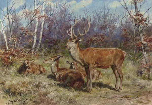 A Buck And Doe In The Forest Oil Painting by Rosa Bonheur