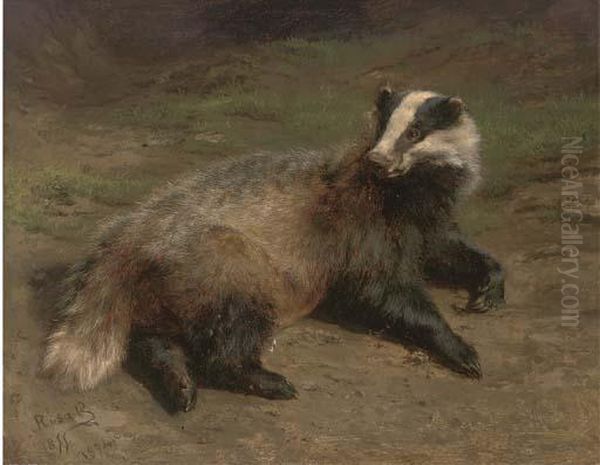 A Resting Badger Oil Painting by Rosa Bonheur