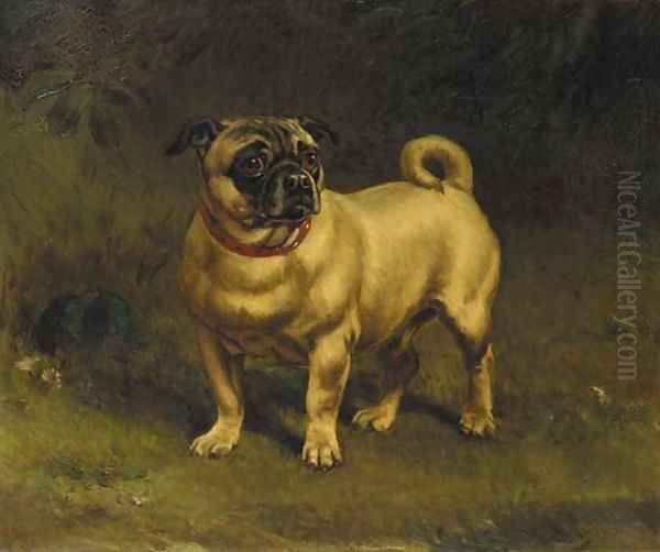 The Artist's Pug with Ball Oil Painting by William H. Hopkins