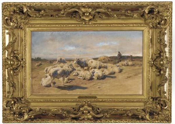 A Shepherd With His Flock Of Sheep Oil Painting by Rosa Bonheur