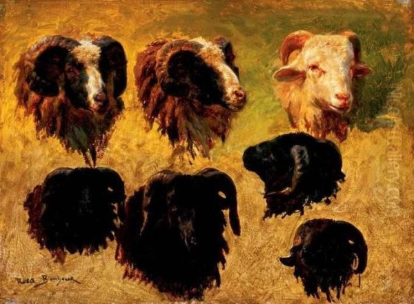 Ram Heads Oil Painting by Rosa Bonheur