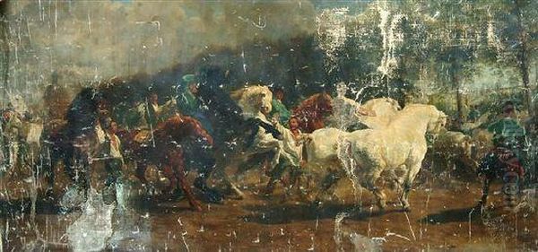 A Horse Market Oil Painting by Rosa Bonheur