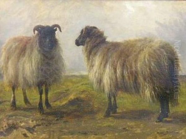 Two Sheep In A Landscape Oil Painting by Rosa Bonheur