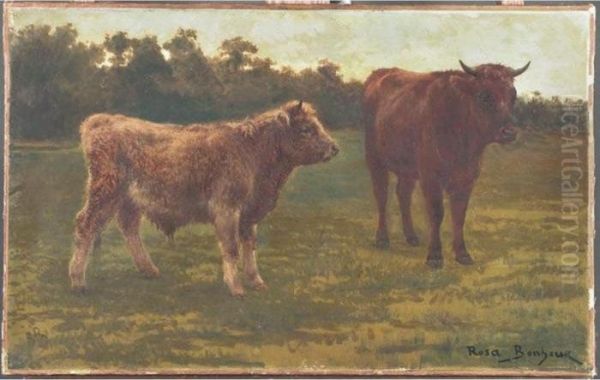 Taureau Et Vache Au Pre Oil Painting by Rosa Bonheur