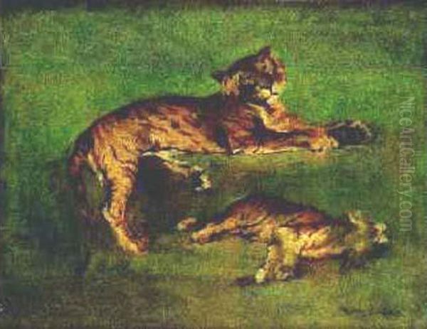 Tigres Couches Oil Painting by Rosa Bonheur