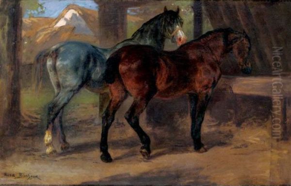 Two Horses In A Stable Oil Painting by Rosa Bonheur