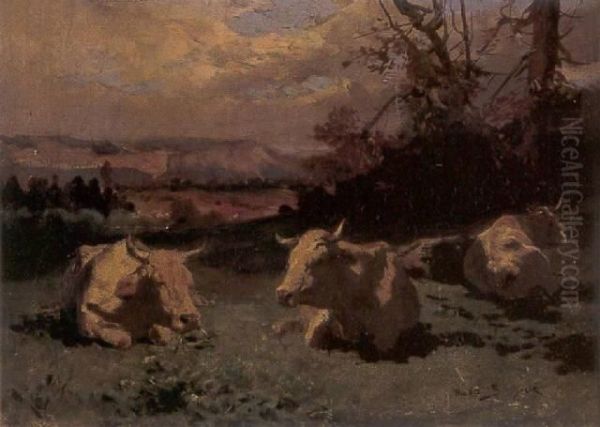 Cows Grazing In A Landscape Oil Painting by Rosa Bonheur