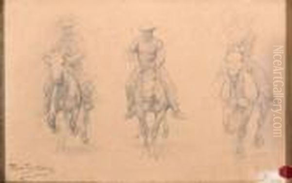 A Study Of Three Horsemen Oil Painting by Rosa Bonheur