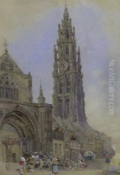 Cathedral From Marche Au Bois, 
Anvers Oil Painting by Richard Parkes Bonington