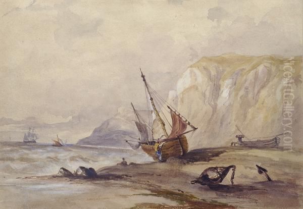 Barca Di Pescatori In Secca Oil Painting by Richard Parkes Bonington