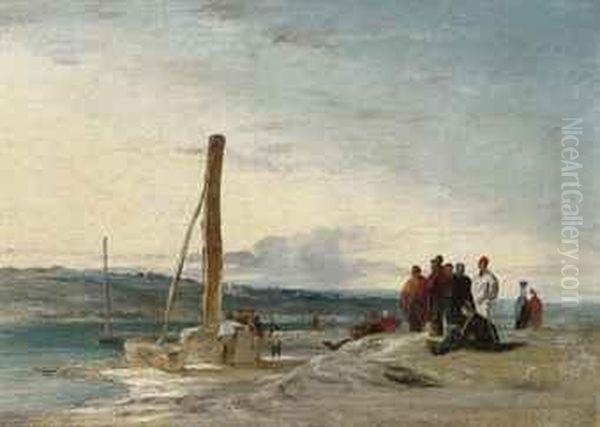 Figures On A Beach, Low-tide Oil Painting by Richard Parkes Bonington