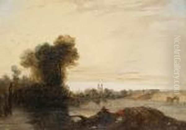 Mantes On The Seine Oil Painting by Richard Parkes Bonington