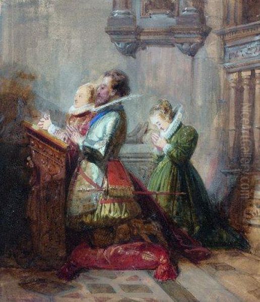 Henri Iv Priant En Compagnie De Deux Dames Oil Painting by Richard Parkes Bonington