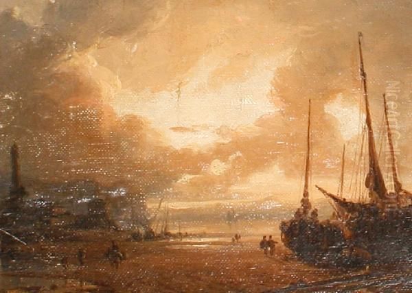 Harbour At Sunset Oil Painting by Richard Parkes Bonington