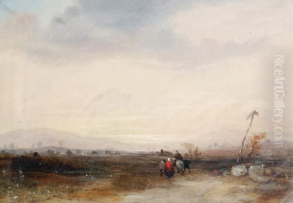 Travellers On An Open Plain Oil Painting by Richard Parkes Bonington