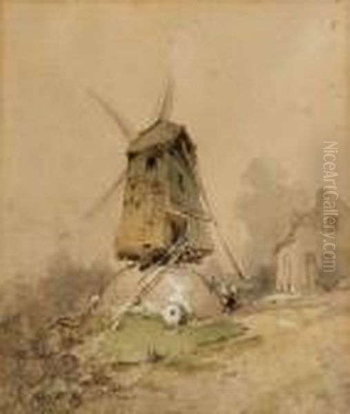 Moulin A Vent Oil Painting by Richard Parkes Bonington