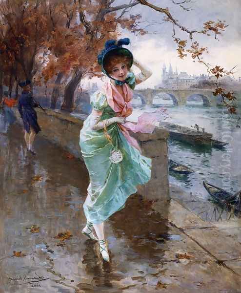 Elegant Lady on the Quay of Paris Oil Painting by Daniel Hernandez