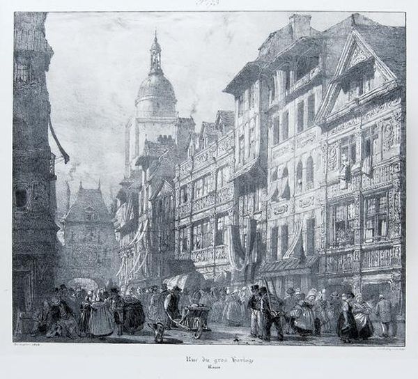 Rue Du Gros Horloge, Rouen Oil Painting by Richard Parkes Bonington