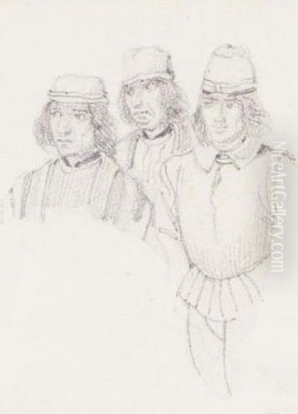 Study Of Three Man In Renaissance Dress Oil Painting by Richard Parkes Bonington