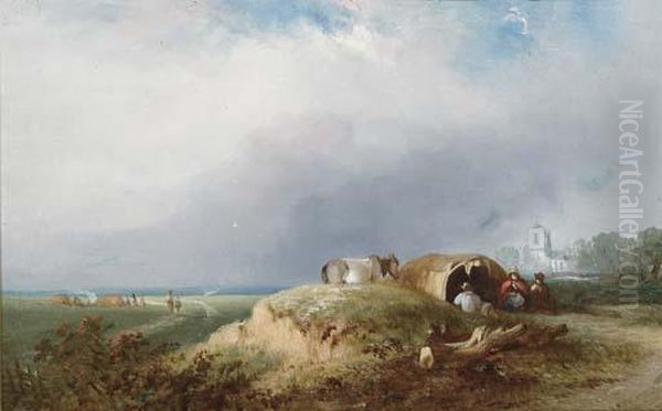 A Roadside Halt Oil Painting by Richard Parkes Bonington