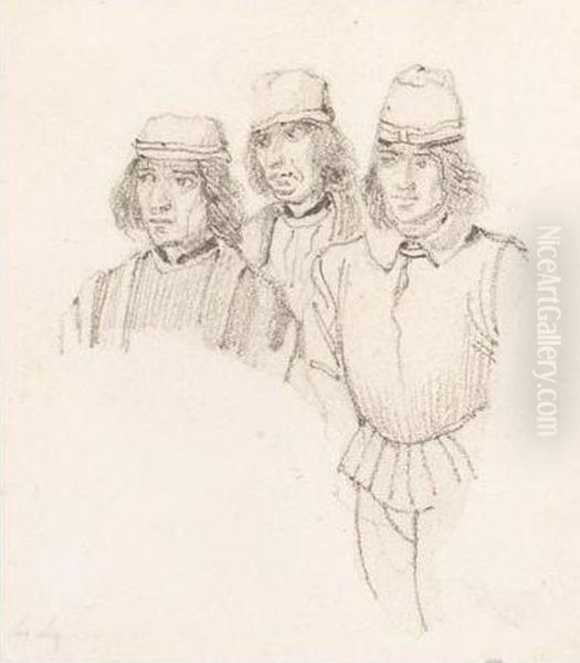 Study Of Three Men In Renaissance Dress Oil Painting by Richard Parkes Bonington