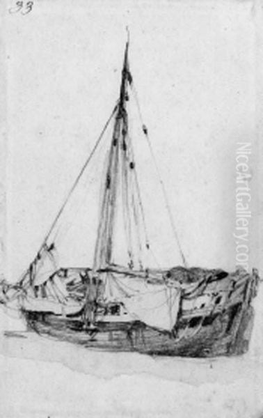 A Beached Fishing Boat Oil Painting by Richard Parkes Bonington