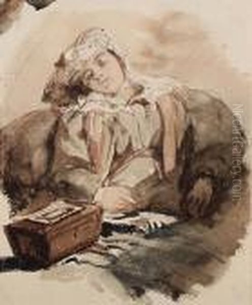 Study Of A Young Lady Sleeping (recto) And Study Of A Young Womanwearing A Hat (verso) Oil Painting by Richard Parkes Bonington