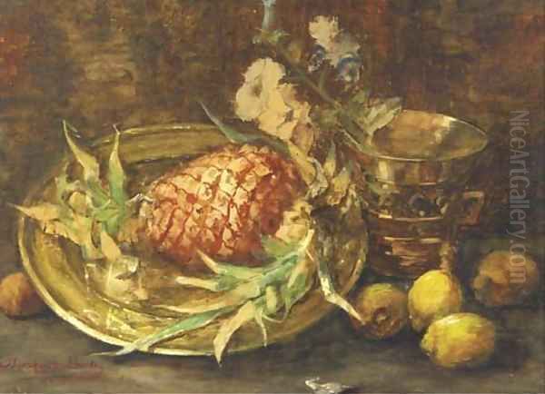 Still life with a mortar and a pineapple Oil Painting by Sientje Mesdag Van Houten