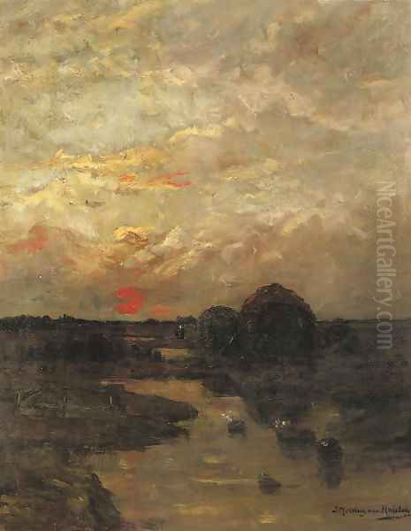 Zonsondergang a rural landscape at sunset Oil Painting by Sientje Mesdag Van Houten