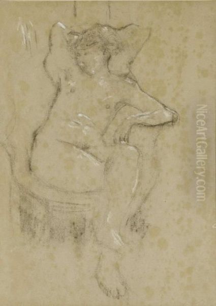 Femme Allongee Dans Un Fauteuil Charcoal And White Chalk On Paper 16Â½ X 12 1/8in Oil Painting by Pierre Bonnard