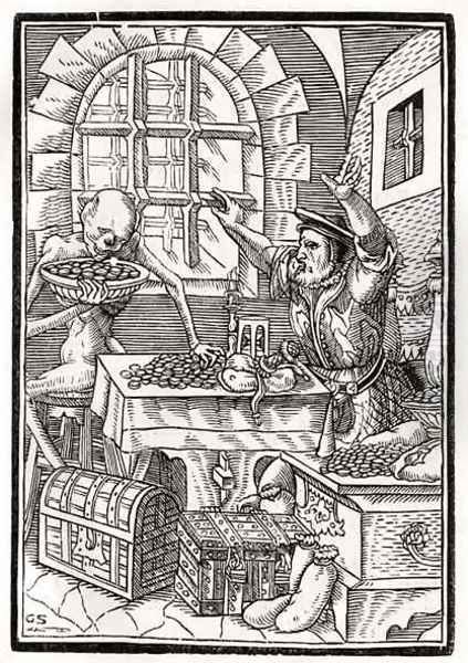 Death comes to the Miser or Usurer Oil Painting by Hans Holbein the Younger