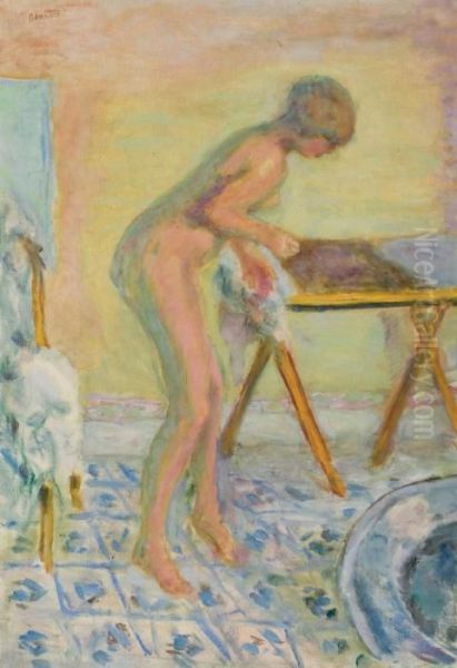 Femme Nue Debout, A La Table Pliante Avec Le Cachet De L'atelier Oil Painting by Pierre Bonnard