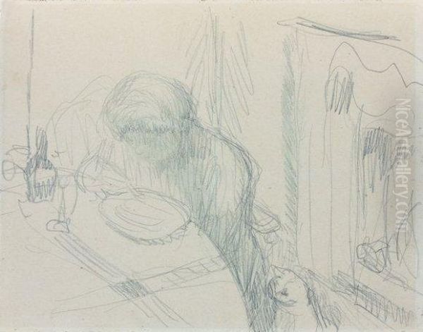 Marthe A Table Et Le Chien Oil Painting by Pierre Bonnard