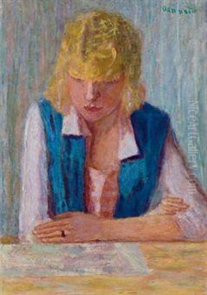 La Blonde Au Gilet Bleu Oil Painting by Pierre Bonnard