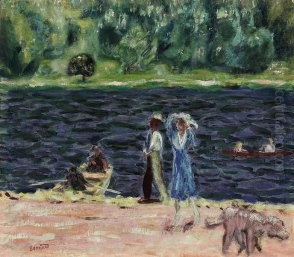 Bord De Riviere, Deux Femmes Et Un Chien Oil Painting by Pierre Bonnard