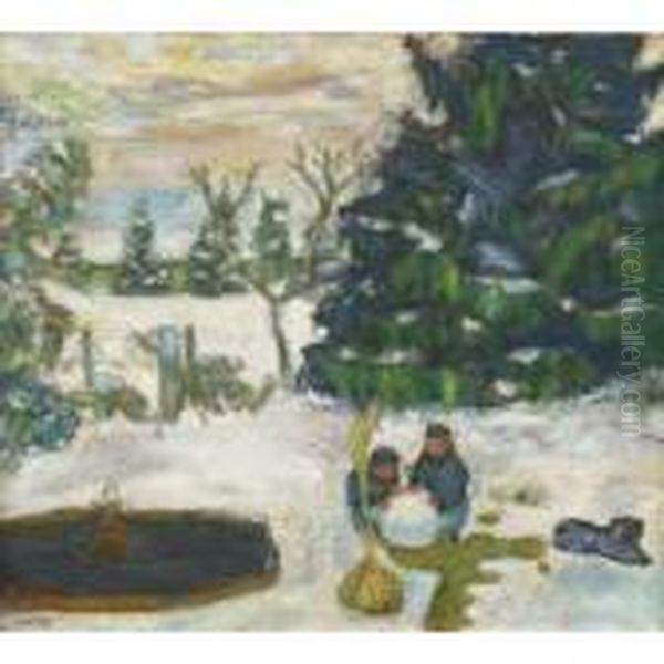 Boule De Neige, Enfants Et Chien Dans Le Jardin Dugrand-lemps Oil Painting by Pierre Bonnard