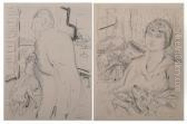 Femme Au Chien And Homme A La Redingote: Two Works Oil Painting by Pierre Bonnard