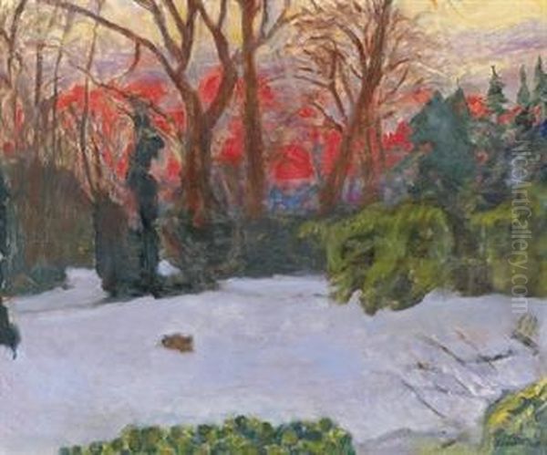 Le Jardin Sous La Neige, Soleil Couchant Oil Painting by Pierre Bonnard