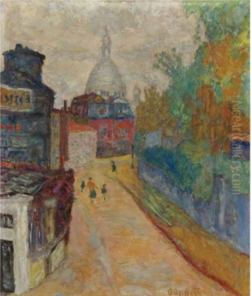 Rue A Montmartre, Le Sacre-coeur Oil Painting by Pierre Bonnard