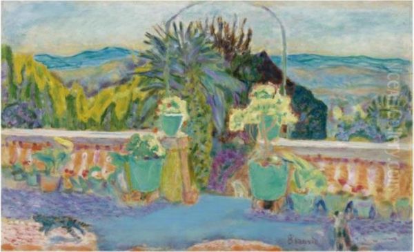 Les Pots Verts Sur La Terrasse Oil Painting by Pierre Bonnard