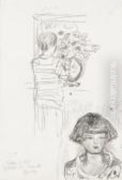 Portrait D'une Jeune Fille / Garcon Et Les Fleurs. by Pierre Bonnard