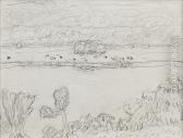 Paysage, Riviere Et Paturage Circa 1928 Oil Painting by Pierre Bonnard