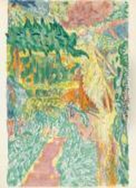 Jardin Au Cannet (planche Supplementaire Pour L'album Pierre Bonnard). 1942-1946. Oil Painting by Pierre Bonnard